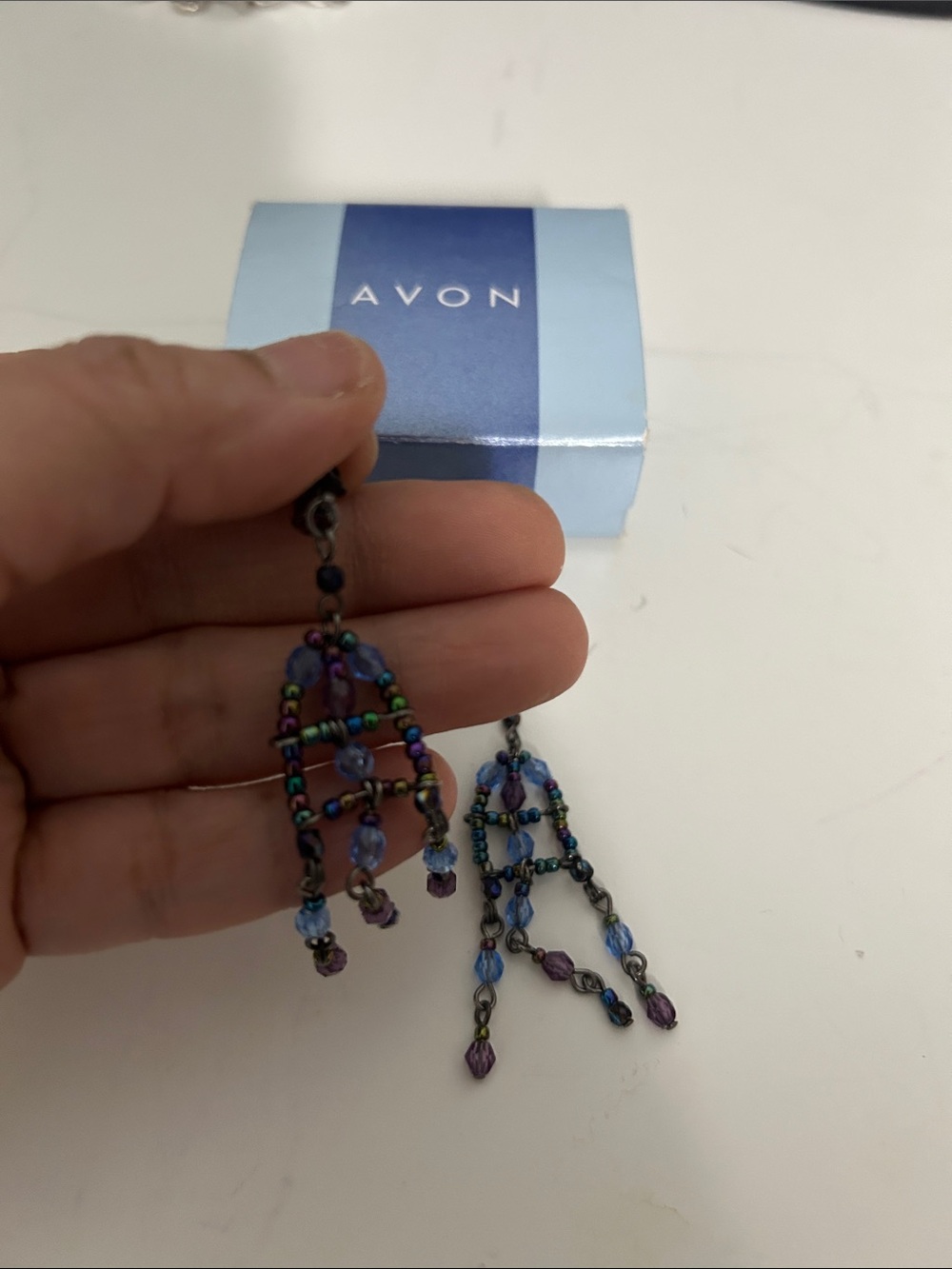 Avon Multicolor Beaded Fringe Earrings — Purple & Blue Accents